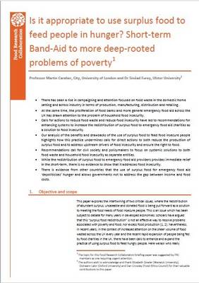 Cover of Is it appropriate to use surplus food to feed people in hunger? Short-term Band-Aid to more deep rooted problems of poverty