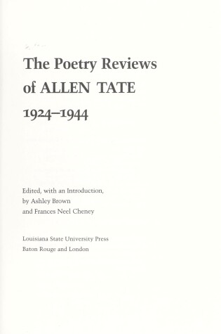 Cover of The Poetry Reviews of Allen Tate, 1924-44