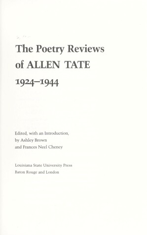 Book cover for The Poetry Reviews of Allen Tate, 1924-44