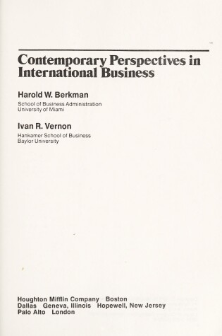 Cover of Berkman Contemp Persp Intn'l Bus