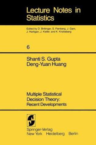 Cover of Multiple Statistical Decision Theory: Recent Developments