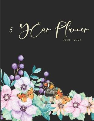 Book cover for 2020-2024 Five Year Planner Monthly Calendar Floral Birds Goals Agenda Schedule Organizer