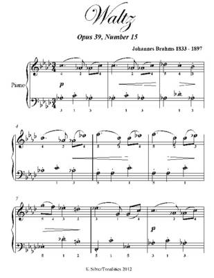 Book cover for Waltz Opus 39 Number 15 Easy Piano Sheet Music PDF