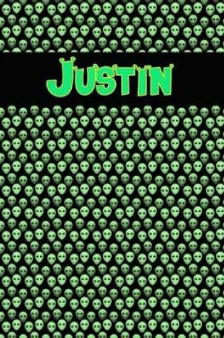 Cover of 120 Page Handwriting Practice Book with Green Alien Cover Justin