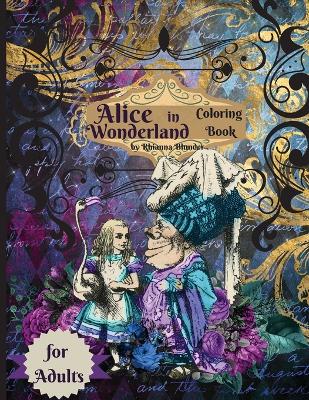 Book cover for Alice in Wonderland coloring book for adults