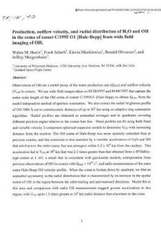 Cover of Production, Outflow Velocity, and Radial Distribution of H2O and Oh in the Coma of Comet C/1995 O1 Hale-Bopp from Wide Field Imaging of Oh