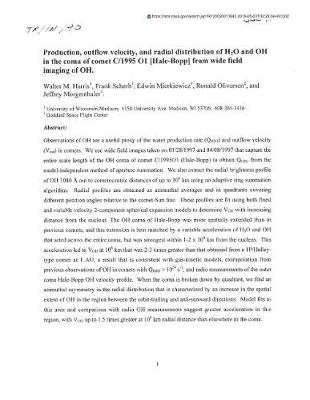 Book cover for Production, Outflow Velocity, and Radial Distribution of H2O and Oh in the Coma of Comet C/1995 O1 Hale-Bopp from Wide Field Imaging of Oh