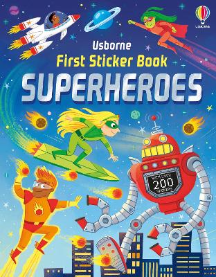 Book cover for First Sticker Book Superheroes