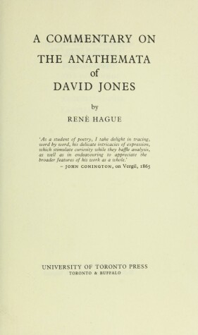 Book cover for A Commentary on the Anathemata of David Jones