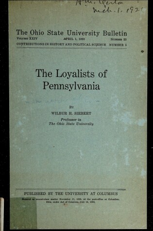 Cover of Loyalists of Pennsylvania