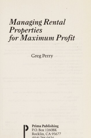 Cover of Managing Rental Properties for Maximum Profit