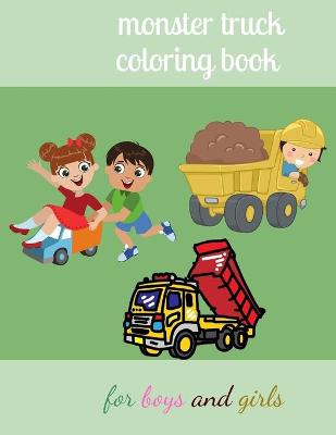 Book cover for monster truck coloring book for boys and girls