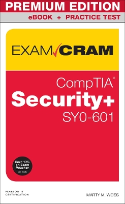 Book cover for CompTIA Security+ SY0-601 Exam Cram Premium Edition and Practice Test