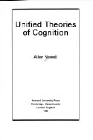 Cover of Unified Theories of Cognition