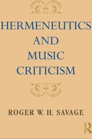 Cover of Hermeneutics and Music Criticism