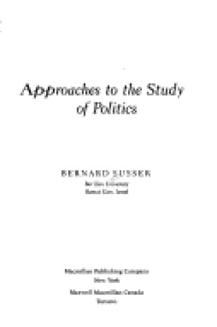 Cover of Approaches to the Study of Politics