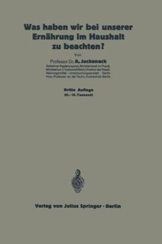 Cover of Was Haben Wir Bei Unserer Ernahrung Im Haushalt Zu Beachten?