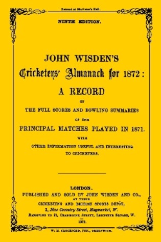Cover of Wisden Cricketers' Almanack 1872