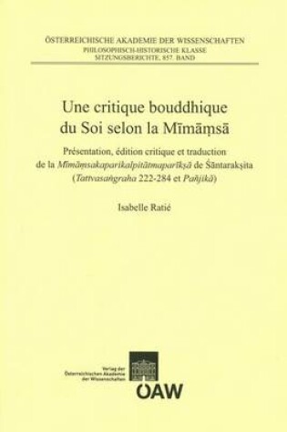 Cover of Une Critique Bouddhique Du Soi Selon La Mimamsa