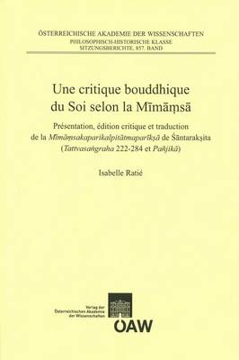 Book cover for Une Critique Bouddhique Du Soi Selon La Mimamsa