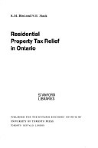 Cover of Residential Property Tax Relief in Ontario