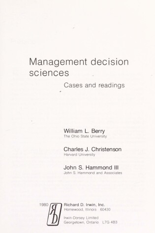 Cover of Management Decision Sciences