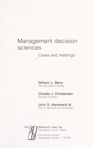 Book cover for Management Decision Sciences