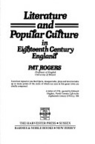 Cover of Literature and Popular Culture in Eighteenth Century England
