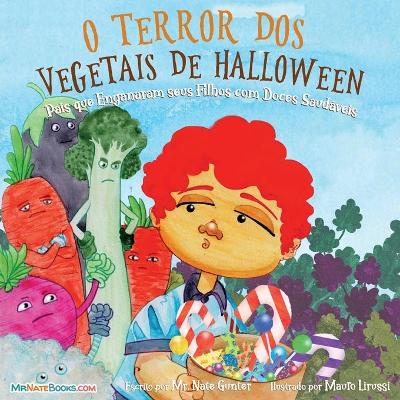 Book cover for Halloween Vegetable Horror Children's Book (Portuguese)