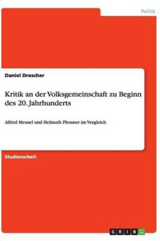 Cover of Kritik an der Volksgemeinschaft zu Beginn des 20. Jahrhunderts