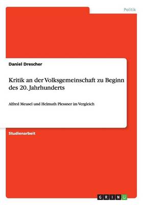 Book cover for Kritik an der Volksgemeinschaft zu Beginn des 20. Jahrhunderts