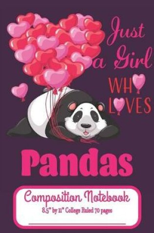 Cover of Just A Girl Who Loves Pandas Composition Notebook 8.5" by 11" College Ruled 70 pages