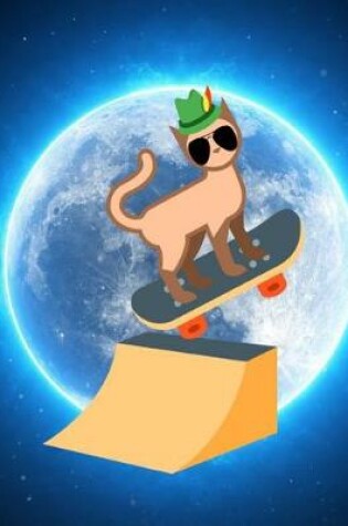 Cover of Cool Cat Skateboard Moon Jump Notebook Journal 150 Page College Ruled Pages 8.5 X 11