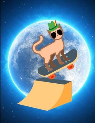 Book cover for Cool Cat Skateboard Moon Jump Notebook Journal 150 Page College Ruled Pages 8.5 X 11