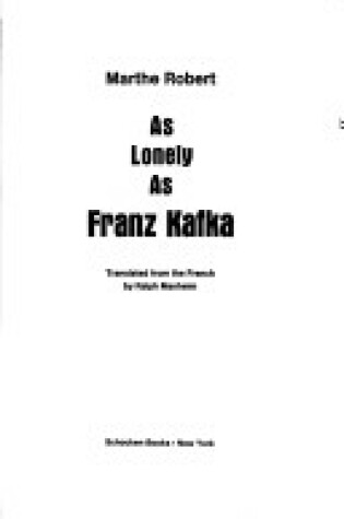 Cover of As Lonely as Franz Kafka