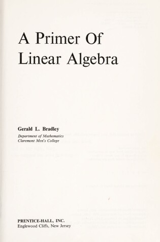 Cover of A Primer of Linear Algebra