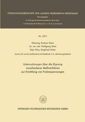 Book cover for Untersuchungen UEber Die Eignung Verschiedener Messverfahren Zur Ermittlung Von Fadenspannungen