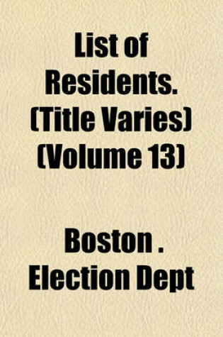 Cover of List of Residents. (Title Varies) (Volume 13)