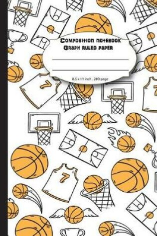 Cover of Composition notebook graph ruled paper 8.5 x 11" 200 page 4x4 grid per inch, Yellow cover basketball