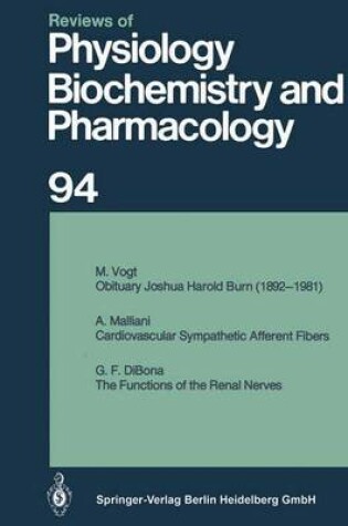 Cover of Reviews of Physiology, Biochemistry and Pharmacology 94