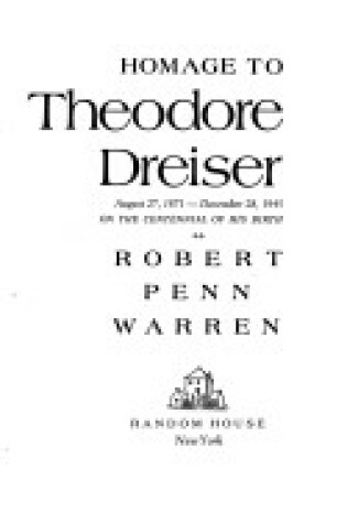 Cover of Homage to Theo Dreiser