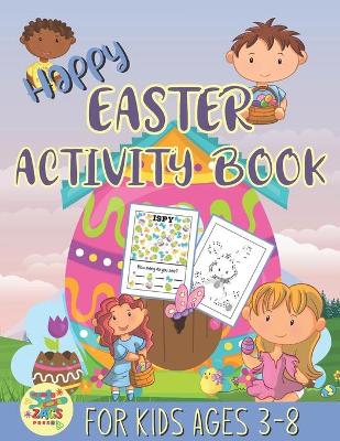 Book cover for Happy Easter activity book for kids ages 3-8