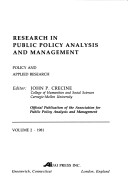 Cover of Research in Public Policy Analysis and Management