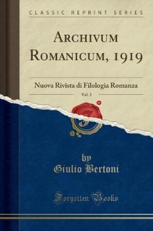 Cover of Archivum Romanicum, 1919, Vol. 3