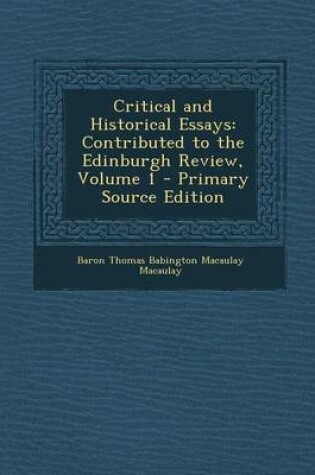 Cover of Critical and Historical Essays