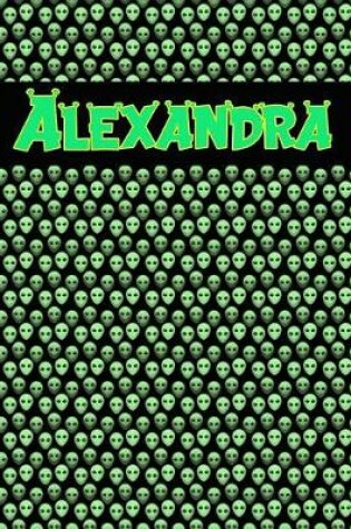 Cover of 120 Page Handwriting Practice Book with Green Alien Cover Alexandra