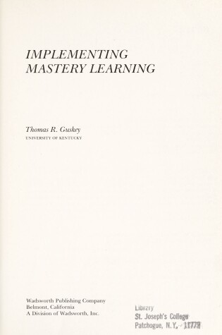 Cover of Implementing Mastery Learning