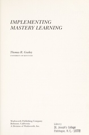 Book cover for Implementing Mastery Learning