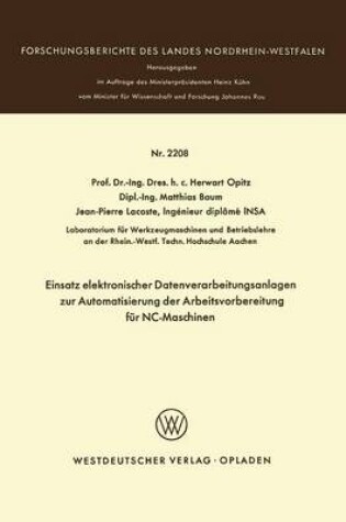 Cover of Einsatz Elektronischer Datenverarbeitungsanlagen Zur Automatisierung Der Arbeitsvorbereitung Fur Nc-Maschinen