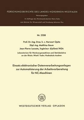 Cover of Einsatz Elektronischer Datenverarbeitungsanlagen Zur Automatisierung Der Arbeitsvorbereitung Fur Nc-Maschinen